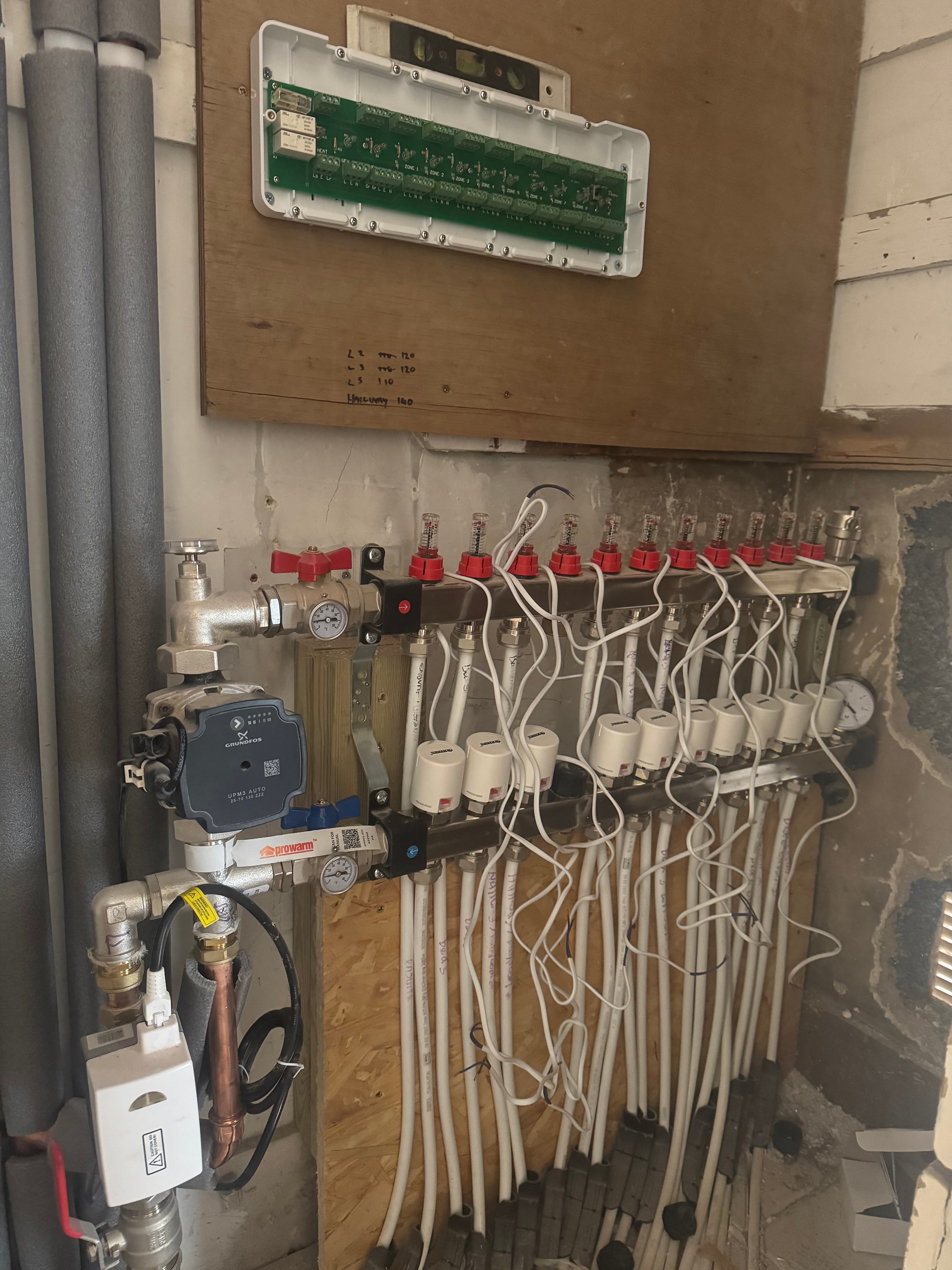 Heating manifold and controls panel